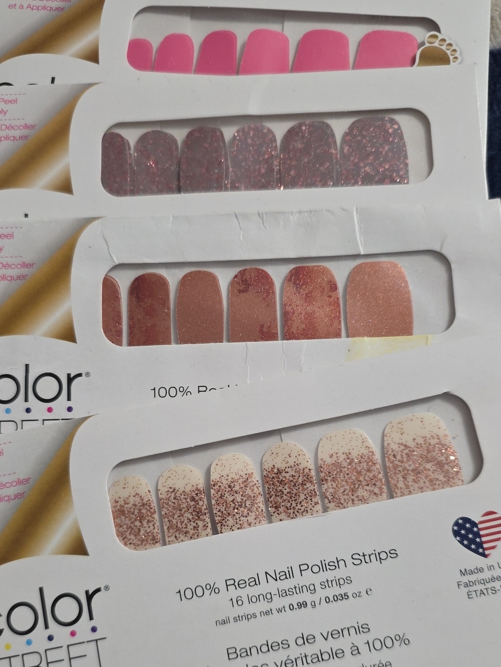Color Street Nail Strips - Pink, Rose Gold, Nude & Glitter Accents